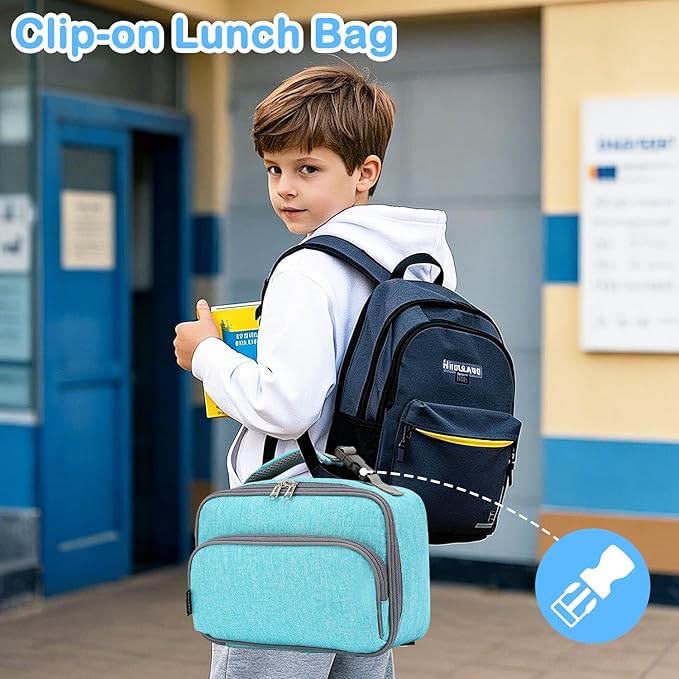 FlowFly Kids Lunch box Insulated Soft Bag Mini Cooler Back to School Thermal Meal Tote Kit for Girls, Boys, Sea Blue