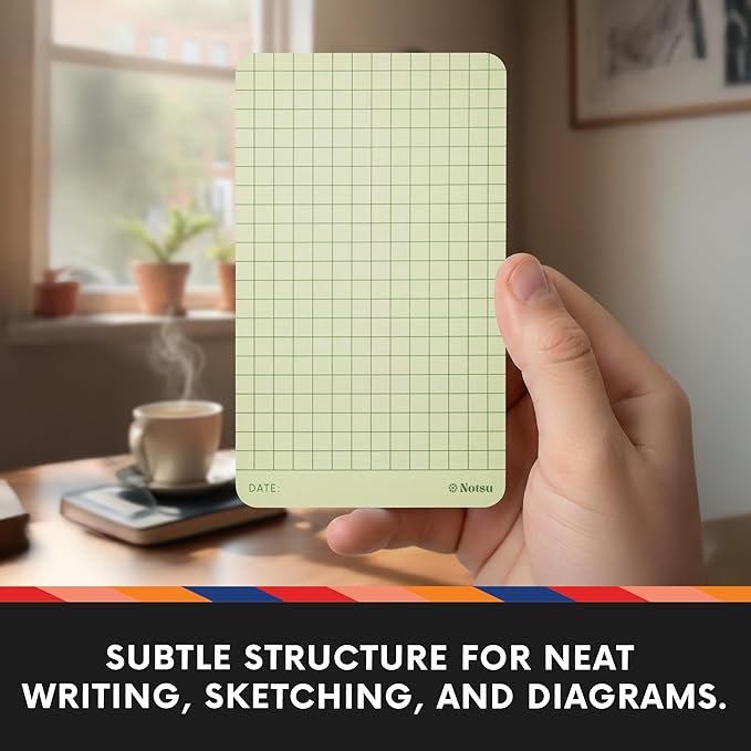 Notsu Graph Grid Colored Note Cards 3x5 inch, 40 ct | Graphing Vertical Color Index Cards with Rounded Corners, Premium Thick Paper 350 gsm (Moss)