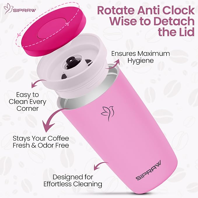 12oz Travel Coffee Mug Tumbler Insulated Stainless Steel Coffee Cup with Leakproof Lid for Hot and Cold Drinks BPA Free Reusable Mug Dishwasher Safe Cup Holder Friendly, Pink
