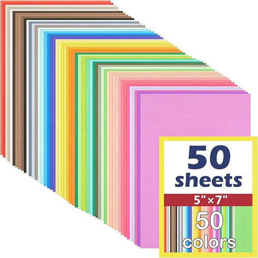 50 Sheets Colored Cardstock Assorted Colors Construction Paper 180gsm/65lb Card Stock for Printing, Card Making, DIY Craft Supplies (50 Colors, 5×7")