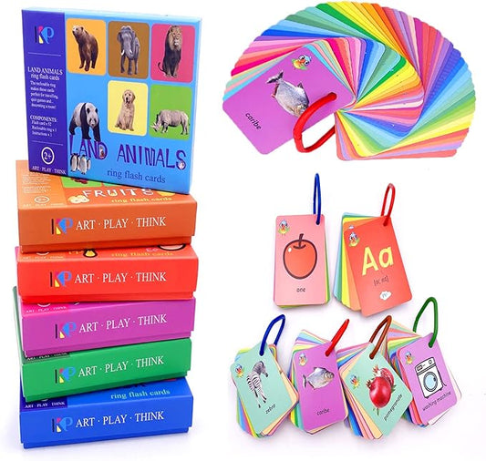 262 Pcs Preschool Toddler Flash Cards Set,Kids Flash Cards,Sight Words Cards Gifts for Kids Numbers,Land Animals,Ocean Animals,Fruit,ABC 6 in 1 Set