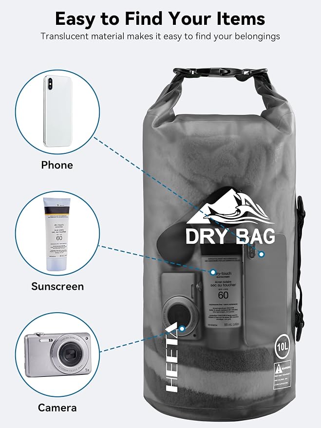 HEETA Dry Bag Waterproof Backpack with Phone Case 5L/10L/20L/30L/40L | Roll Top Lightweight Dry Storage Bag for Women Men, Travel Boating Kayaking Paddle Board Camping Beach Essentials Accessories