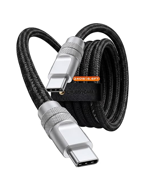 chubbycable Flex USB C to USB C Cable 240W Fast Charging Soft Braided Heavy-Duty Type C Charger 6.6FT for iPhone 17, MacBook Pro, Samsung Galaxy, Black