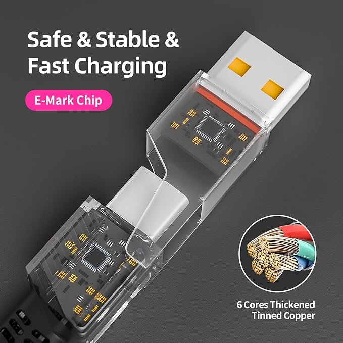 USB C Cable, 240W MAX 4 in 1 Charging Cable 5FT with E-Mark Chip, Fast Charging USB A/C to C/Lightning Cable for iPhone 17/16/15/14/13 Series, Pad/Android/Tablets/Car and More, iPhone Charger Cord