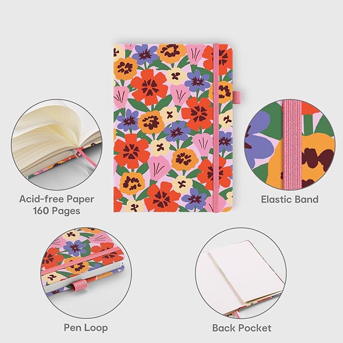 &And Per Se Lined Hardcover Notebook – A5 5.7"x8" College Ruled, 160 Pages, 100gsm Thick Paper – Aesthetic Journal for Women, Gift-Ready Planner, Everyday Writing Notebook (Elegant Florals)