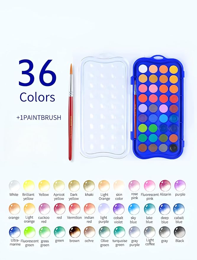 36 Colors Watercolor Book with Paint，Beginner Watercolor Workbook Kit, Watercolors Workbook (Animals -36 Colors)