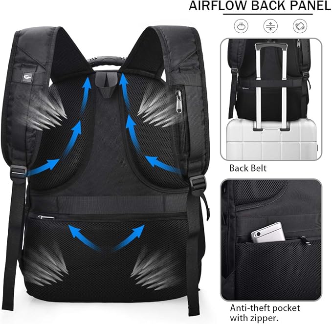 NUBILY Laptop Backpack 18.4 Inch Waterproof Extra Large TSA Travel Backpack Anti Theft College Business Mens Backpacks with USB Charging Port 17.3 Gaming Computer Backpack for Women Men Black