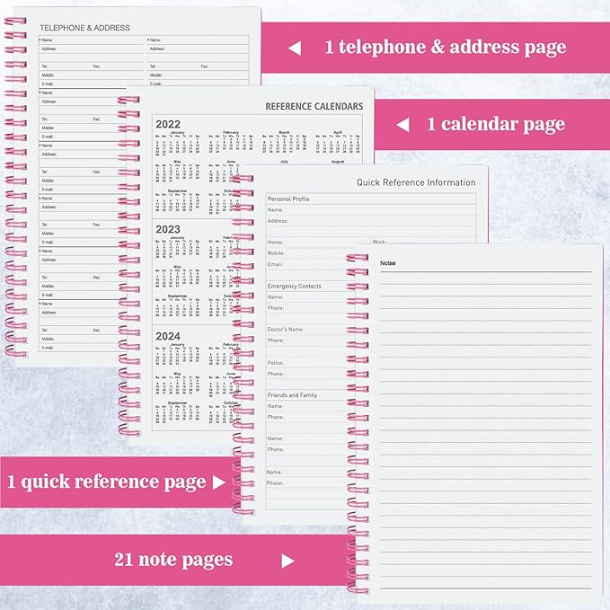Planner, Asten Undated Weekly Planner Goal Planner Notebook, To Do List Planners Spiral Planner for Men and Women,PVC Hardcover,Elastic Closure, Inner Pocket 8.3" x 5.8" (Pink)