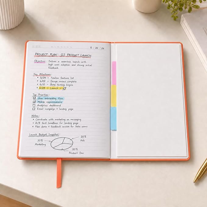 SUIN Hardcover-Journal-Notebooks, A5 Lined Journals Notebook for Writing 200 Pages, 8.2 x 5.5 inch, Classic Ruled Notebooks for Work/Travel/College (Orange- 6 Pack)