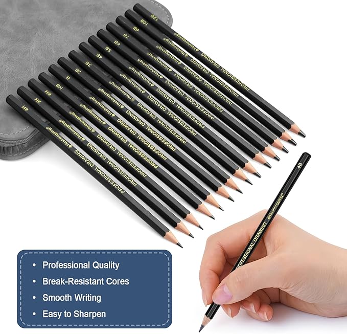 Heshengping Sketching and Drawing Pencils Set 26pcs, Art Supplies Drawing pencil Kit,Graphite Charcoal Professional Pencils Set, Adults Beginners Artist