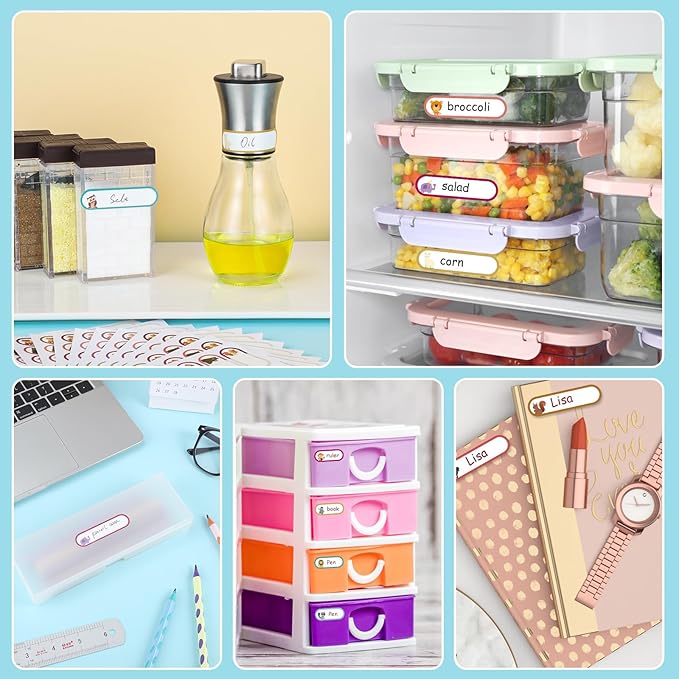 480 Pcs Baby Bottle Labels for Daycare, Waterproof Name Labels Self-Laminating, School Name Labels for Kids Name Tags Stickers(Cute Animal Style)
