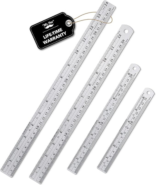 Mr. Pen- Metal Straight Edge Ruler, 4 pcs, 6", 8", 12", 14", Stainless Steel Ruler Set, Imperial & Metric Measurements for Drawing, Home, Office, Engineering