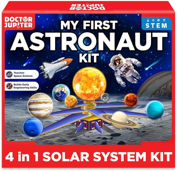 Doctor Jupiter My First Astronaut Kit, Solar System Project Kit for Kids, STEM Space Toys for 5-6-7-8-9-10 Year Old Boys & Girls | 4 in 1 Learning & Educational Toy