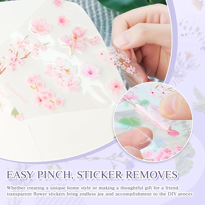 160Pcs Natural Flower Stickers for Scrapbooking,Self-Adhesive Transparent Flower Stickers Scrapbook Supplies Journaling Supplies for Adult Card Making Letters DIY Water Bottle Cards Decoration (160)