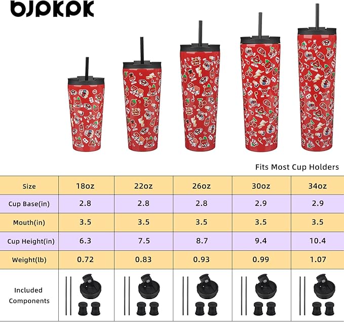 BJPKPK 22oz Tumbler With lid And Straw Stainless Steel Travel Coffee Mug Insulated Tumblers Cups,Passionate Red