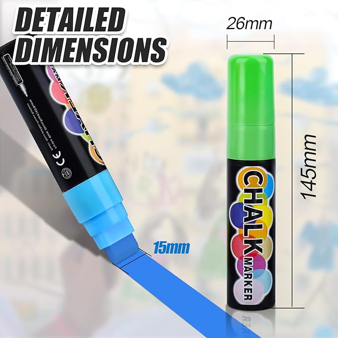 MAGXCENE Window Chalk Markers for Cars, Jumbo Liquid Chalk Marker Pens for Glass, Mirror, Wet Erase Markers for Blackboards Washable Car Window Paint Marker Pen for Auto, 15 mm Thick Tip, 8 Color