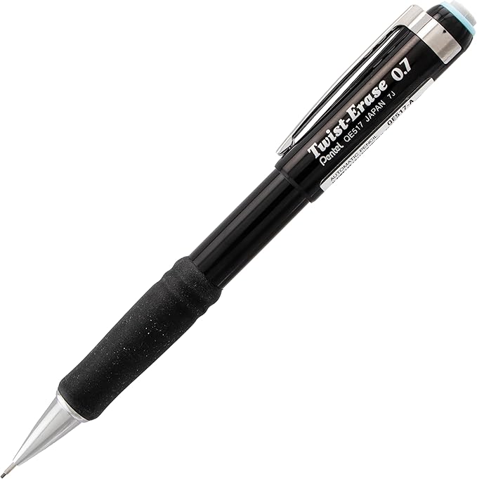 Pentel Twist-Erase III Mechanical Pencil, (0.5mm), Fine Line, Black Barrel, Pack of 4 (QE515BP4A)