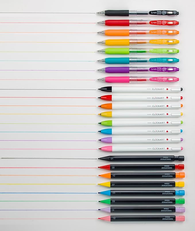 Zebra Pen Creative Essentials Clicking Set 24-Pack, Includes 8 CLiCKART Markers, 8 Colored Pencils and 8 Sarasa Clip Retractable Gel Pens, Assorted Ink Colors, Ideal For Bullet Journaling (76124)