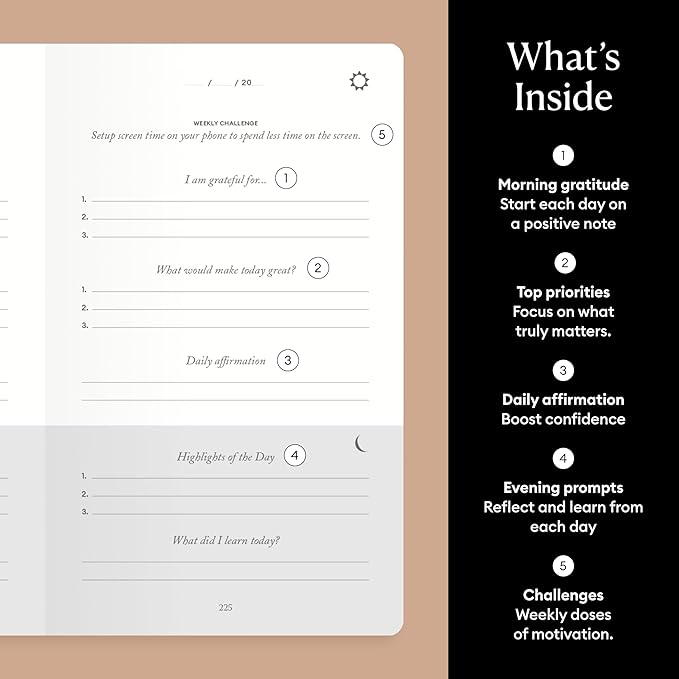 Intelligent Change The Five Minute Journal - Original Daily Gratitude Journal for Women & Men - Mindfulness, Happiness & Daily Reflection - Undated Planner - Affirmation Journal - Gifts for Women