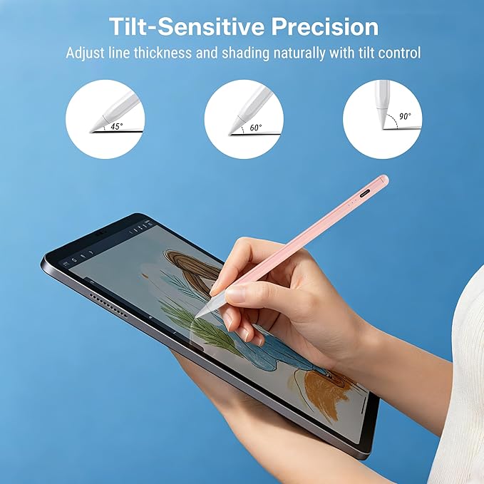 Stylus Pen for iPad 2018-2026, 2X Fast Charge Active Pencil with Tilt Sensitivity & Palm Rejection, iPad 11/10/9/8/7/6/A16, Air M4/M3/M2, Pro M5/M4, Mini 7/6/5 (Pink)