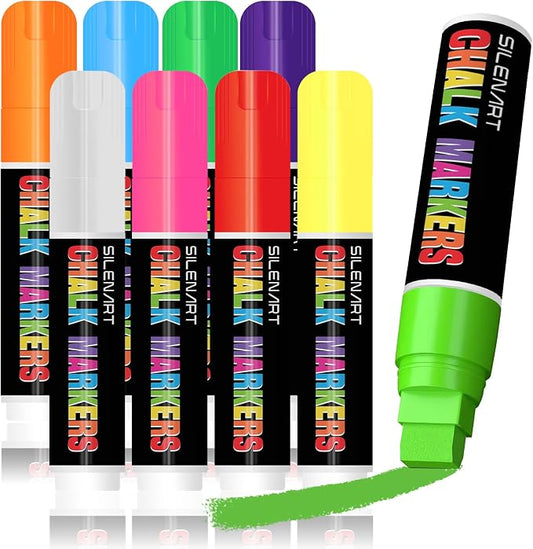 SILENART Jumbo Chalk Markers - 8 Pack 15mm 3in 1Car Window Marker for Glass Poster Mirror, Washable