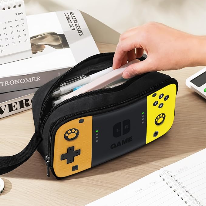 Gamer Pencil Case for Boys, Large Boys Pencil Pouch for Kids Teens School, Big Capacity Pen Box Pen Bag Organizer with 2 Compartments & Zipper