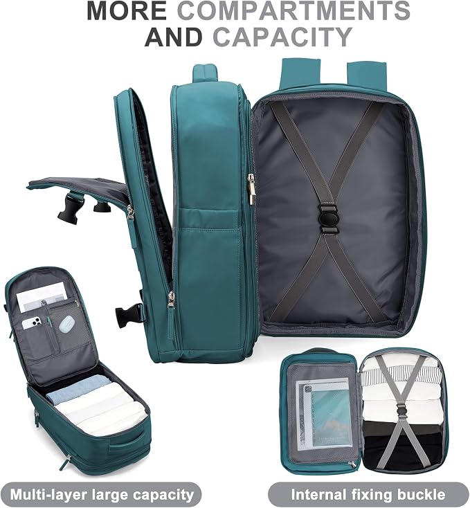 coowoz Large Travel Backpack For Women Men, Carry On Backpack,Hiking Backpack Waterproof Outdoor Sports Rucksack Casual Daypack Expandable Heavy Duty Extra large Backpack Peacock Blue