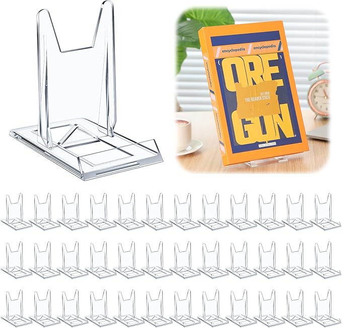 6 Pack Acrylic Book Stand for Display Adjustable Clear Display Holder Easel Collector Stand for Home Office Back to School Comic Album CD Magazine Postcard Artworks (5.91 x 6.1 x 3.15 Inch)