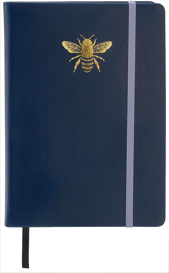 EVERLINEA 5.6” x 8.3” Embossed Bee A5 Hardcover Notebook, 240 Lined Pages, Navy Blue