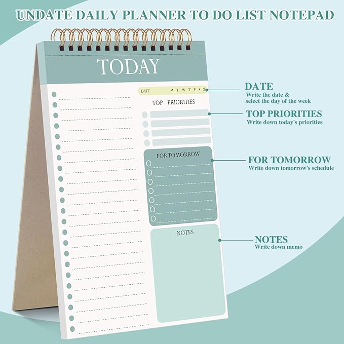 2 Packs To Do List Notepad, 104 Pages To Do List Notebook A5 Undated Daily Planner Notepad with Task Checklist Home Office School Supplies