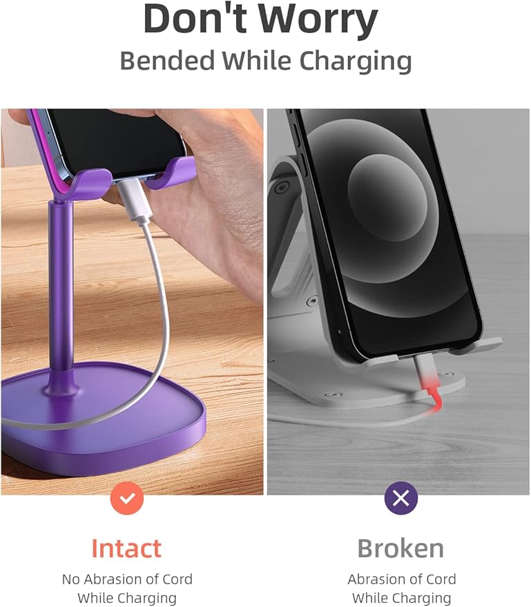 LISEN Cell Phone Stand Adjustable Phone Holer for Desk, Computer Office Desk Accessories for iPhone 16 Holder Women Kitchen Essentials Fits Switch Kindle iPads Tablet 4-10in (Dark Purple)