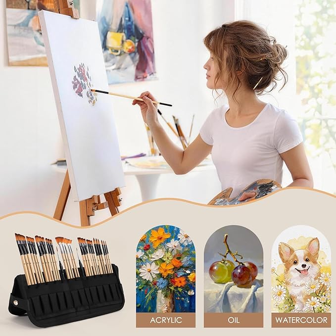 33pcs Paint Brush Set,Paint Brushes for Acrylic Painting, Oil, Watercolor,Professional Paintbrushes with Flat, Filbert, Fan, Palette Knife,ect.Art Supplies for Artists and Beginners