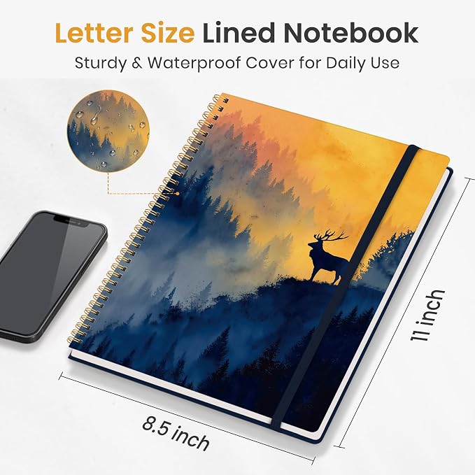 Taja Large Spiral Lined Journal for Women and Men, Notebook for Work