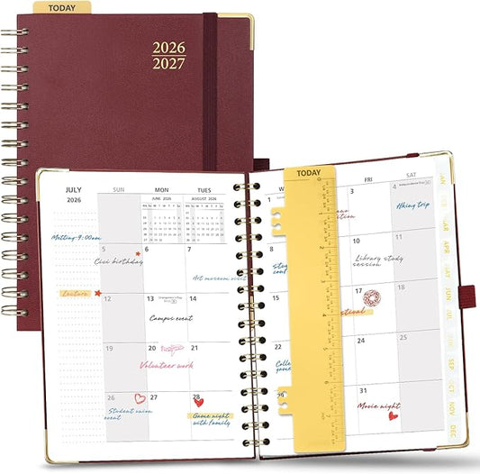 POPRUN 2026-2027 Monthly Planner, 18 Month Calendar (July 2026-Dec 2027), 6.25" x 8.5" A5 Spiral Hardcover Organizer with Dotted Note Pages, Professional Appointment Book for Business Office, Students & Teachers - Burgundy