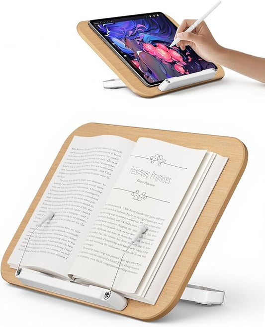 SupeDesk Adjustable Book Stand for Reading, Book Holder with 13 Height Levels, Hands-Free Desktop Book Stand with Page Clips, Foldable Book Stand for Textbooks, Cookbooks, Tablets & Study