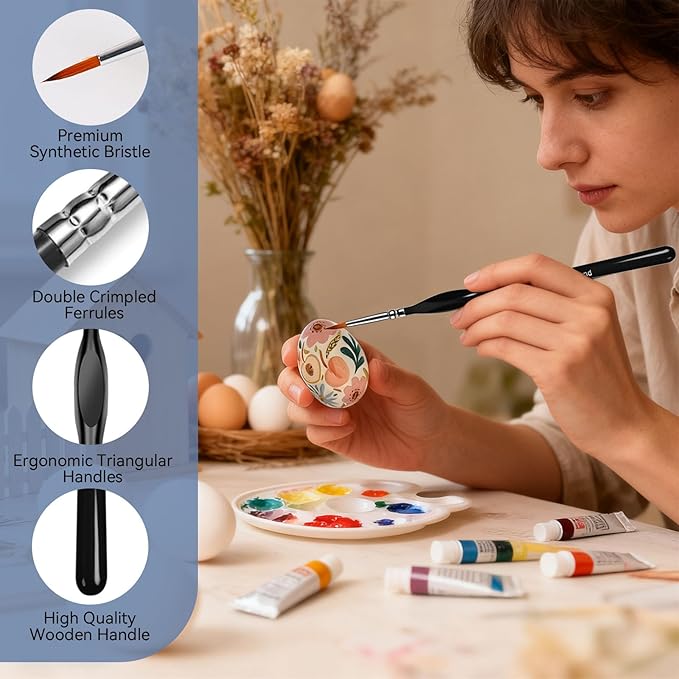 10Pcs Detailing Paint Brushes, Miniature Painting Brushes for Acrylic, Oil, Watercolor, Art Painting Brushes with Triangular Handles for Model, Nail, Figurine, Face, Paint by Numbers Kit for Adults