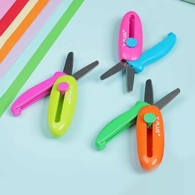 Safety Scissors for Kids, 3Pcs Retractable Scissors for Toddler Craft Ages 3-5 2-4 1-3, Cute Small Art Crafts Cutting Tools