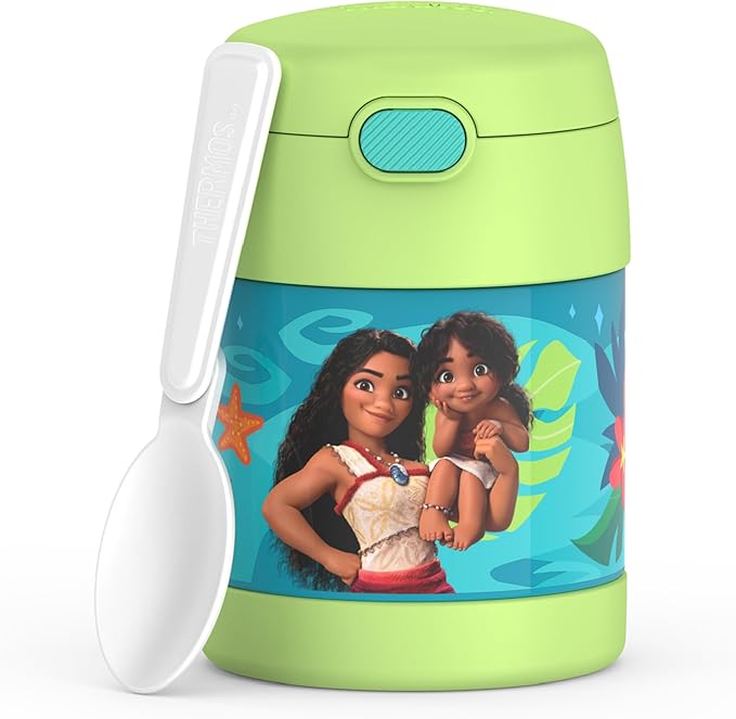 THERMOS FUNTAINER Insulated Food Jar, 10 Ounce, Kid Friendly Food Jar with Foldable Spoon, Moana