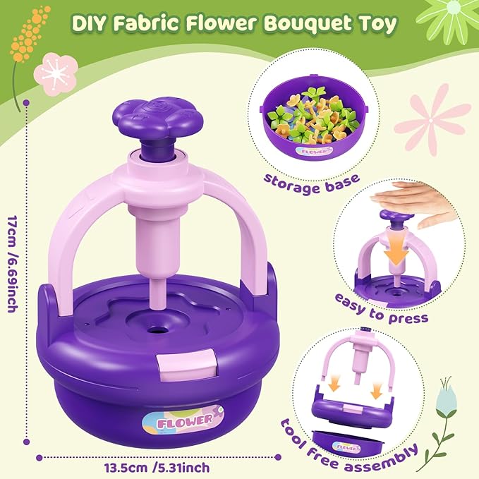 Flower Bouquet Making Kit for Kids Ages 4-8—DIY Arts and Crafts Toy, Build Your Own Flower Arrangement, Flower Press Craft Kit, Handmade Bouquet Birthday Gift for 3 4 5 6 7 8 9 Year Old Girls-[Purple]