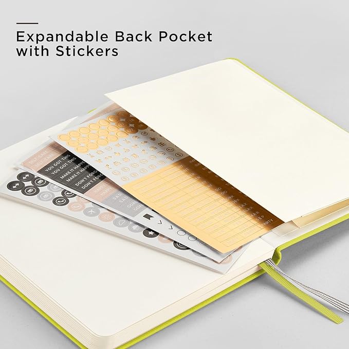 &And Per Se Dotted Journal Notebook, A5 Hardcover Leather Dotted Journal, 160 Pages 100gsm Thick Dot Grid Paper, 3 Sheets of Stickers Included - 5.7'' x 8'' (Emerald)