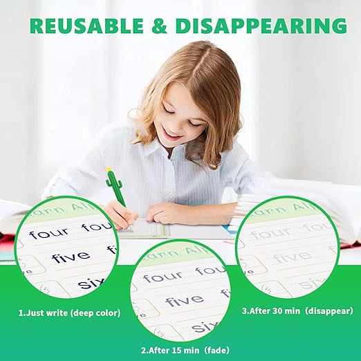 BYFWH Magic Groove Practice Copybook for Kids, Reusable Writing Practice Books, Grooved Handwriting Book Set for Kid Ages 3-8 Calligraphy 5.59 * 7.91 (5 Medium Books with Cactus Pens & Gift Box)