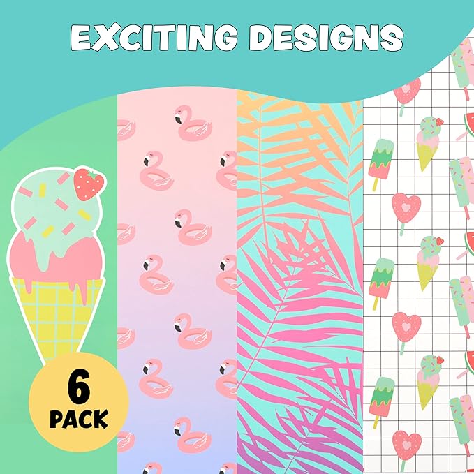 Yoobi College Ruled 8 x 10.5” Spiral Notebook Set – Bulk 6-Pack of 1 Subject Notebooks, Variety of Cute Designs – 100 Perforated 3-Hole Punched Sheets, For School, Office & Home