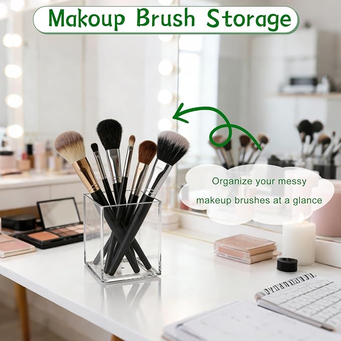 AZUREAL 4 Pack Clear Acrylic Pen Holder Cup, Clear Makeup Brush Holder, Thickened Acrylic Desktop Stationery Organizer for Office, School, and Home Storage