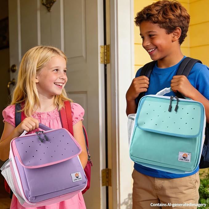 CaCTOUR Lunch Box Kids,Fun Color Lunch Box for Girls,Large Soft Cooler Lunch Bag for Kids,Back to School Thermal Insulated Lunch Tote Bag for School Daycare Outdoor (Light Purple)
