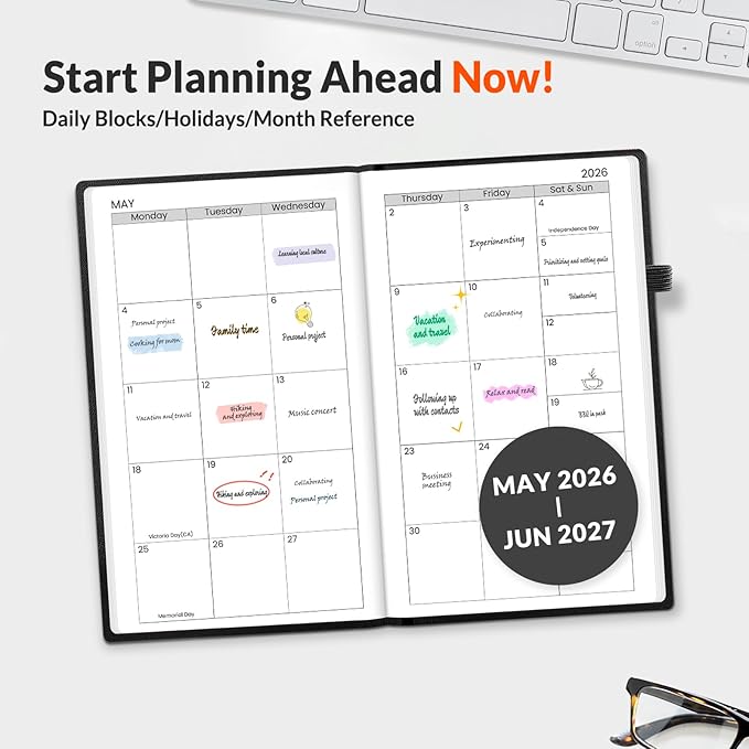SUNEE 2026-2027 Pocket Weekly Planner for Purse 3.5" x 6" - 12 Month (July 2026 - June 2027) Academic Year Calendar, Pocket Size Planner, Hardcover, Note, 100 GSM Paper, Black