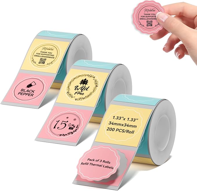 NIIMBOT Round Colorful Labels - 3 Rolls x 1.34'' (34x34mm), Food, Personalized, Home/School/Office