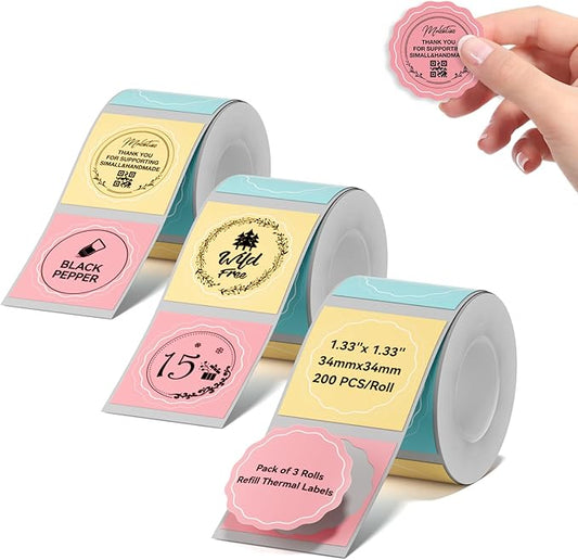 NIIMBOT Round Colorful Labels - 3 Rolls x 1.34'' (34x34mm), Food, Personalized, Home/School/Office