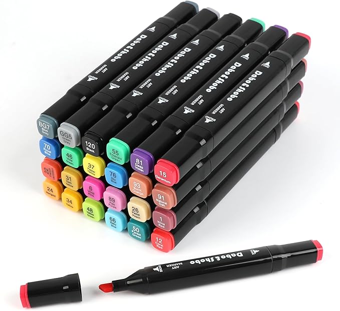 Dabo&Shobo 24 Colors Drawing Markers, Dual Tip Art Markers, Coloring Marker For Adult Sketching And Coloring