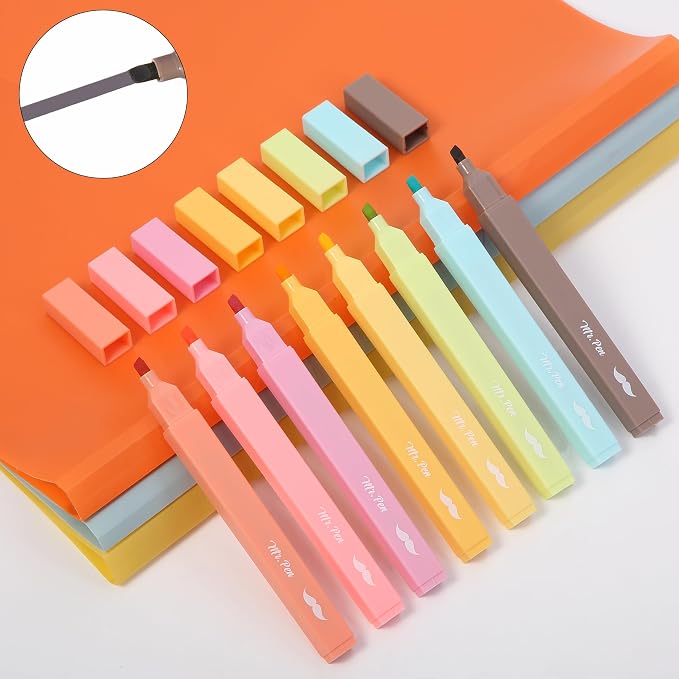 Mr. Pen- Aesthetic Highlighters No Bleed, 8 Pack, Assorted Colors | Chisel Tip, Cute Highlighters Assorted Colors for Journaling, Highlighting, Underlining, Fast Dry, Back to School Supplies