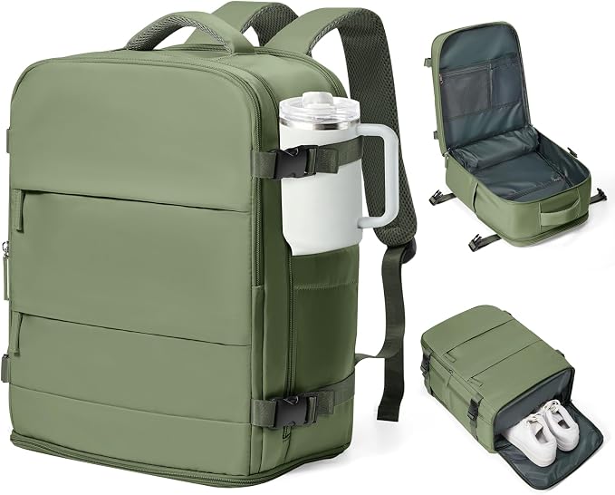 coowoz Travel Backpack Carry On for Women Man Gym Backpack with Laptop Compartment Mochila de Viaje Teacher Personal Item Backpacks Rucksack Airplane Accessories Must Haves,Gray Green Small